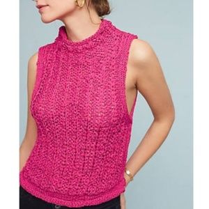 ANTHROPOLOGIE Moth Pink Ribbon Open Knit Top